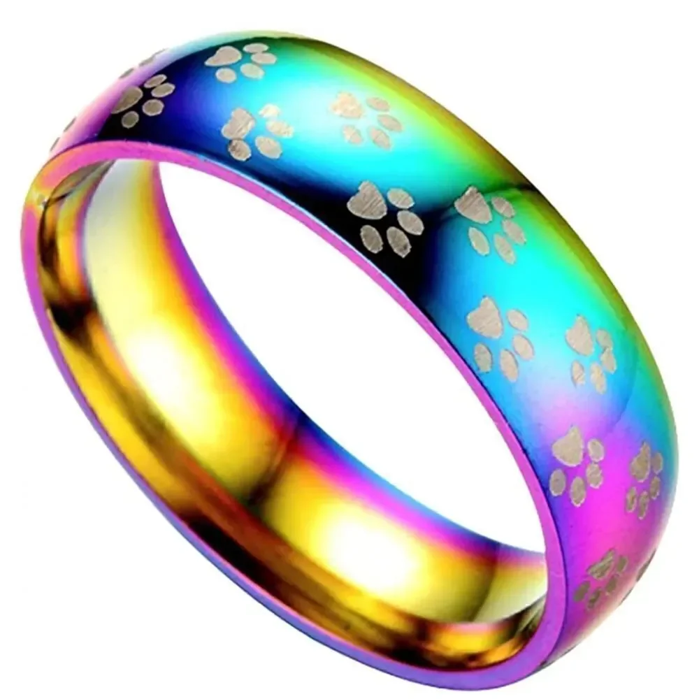Fashion Colorful Titanium Steel Ring with Small Puppy Footprints
